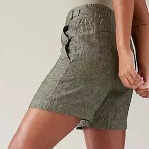 ATHLETA New Olive Green Linen High Rise Travel Shorts Voyager Short Sz 6
